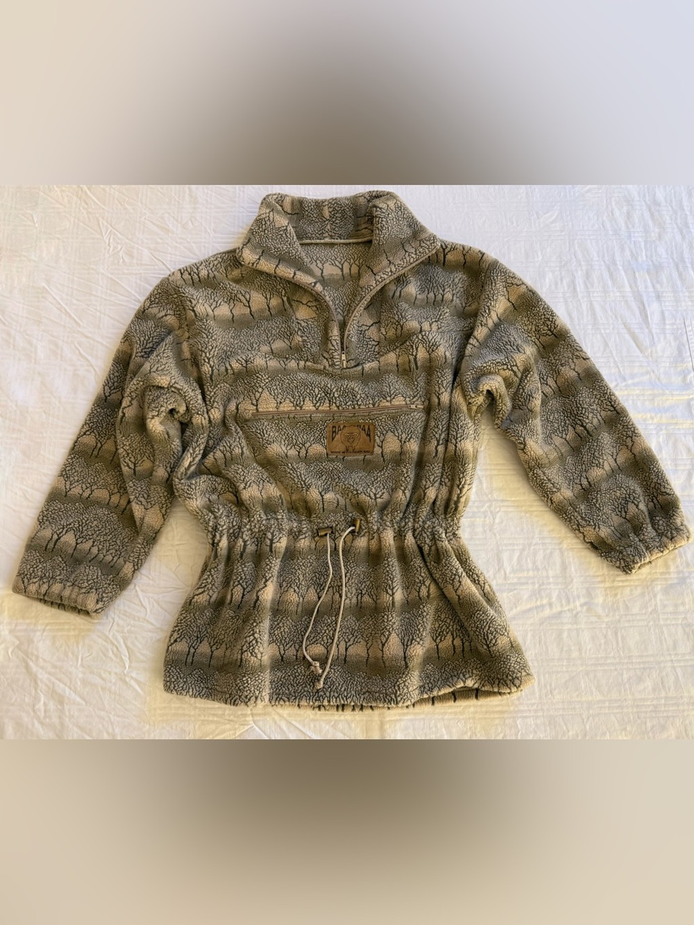 Neutral Tree-Print Fleece Pullover Sweater - Taupe